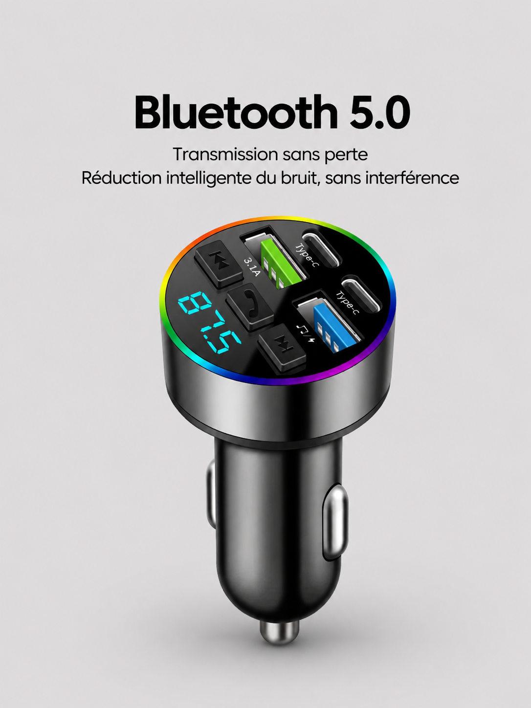 Transmetteur FM Bluetooth Voiture avec Chargeur