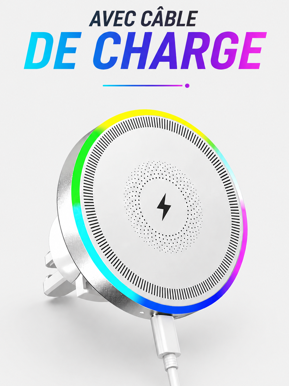 Support téléphone magnétique RGB blanc sans câble pour voiture