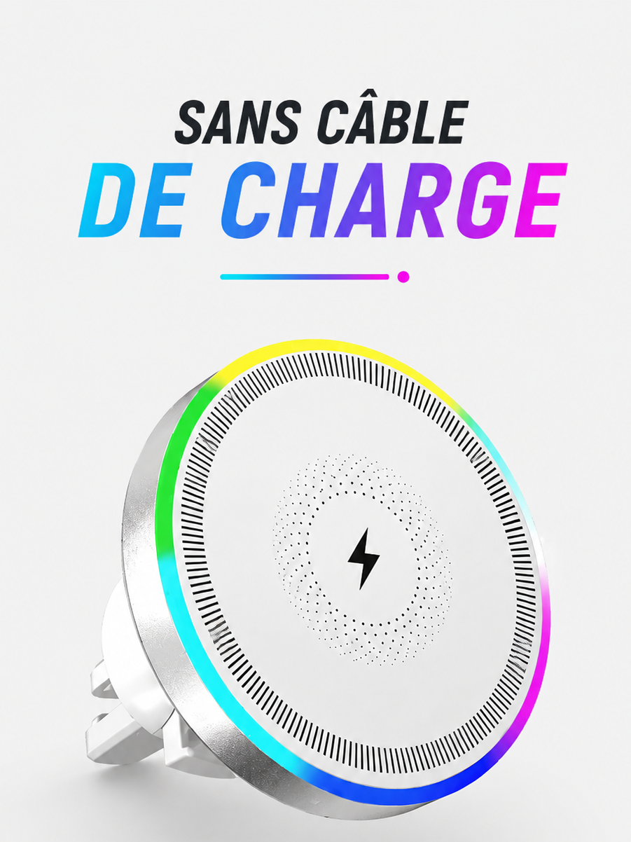 Support téléphone magnétique RGB noir sans câble pour voiture